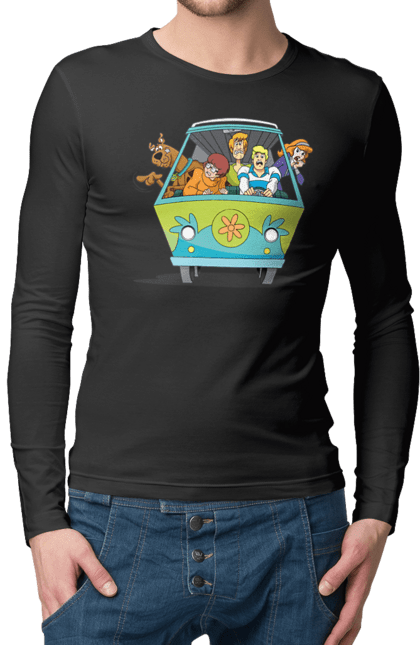 Чоловічий лонгслів з принтом "Скубі Ду, Машина". Авто, мультик, скубі ду, собака. 2070702