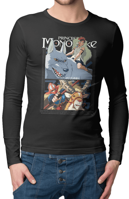 Men's longsleeve with prints Princess Mononoke. Adventure, anime, fantasy, ghibli, hayao miyazaki, princess mononoke, studio ghibli. 2070702