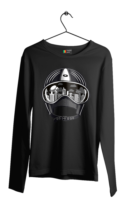 Чоловічий лонгслів з принтом "Шолом І Місто". Місто, швидкість, шолом. 2070702