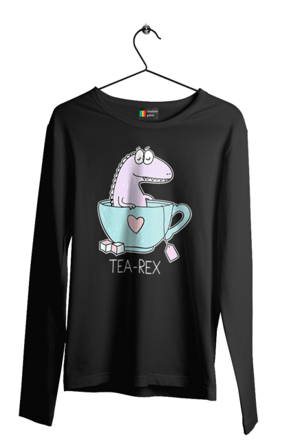 Чоловічій лонгслів з принтом "Динозавр прінмаем в чашці чай". Динозавр, релакс, чай, чашка. CustomPrint.market