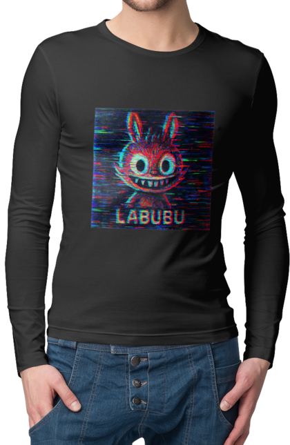 Чоловічий лонгслів з принтом "Лабубу". Crt, rgb, глітч, кіберпанк, лабубу, пікселі, ретро, спотворення, цифрове мистецтво, шум. 2070702