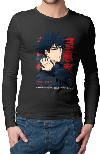 Men's longsleeve with prints Jujutsu Kaisen Megumi. Anime, dark fantasy, fushiguro, fushiguro megumi, jujutsu kaisen, magic battle, manga, megumi, mystic. 2070702