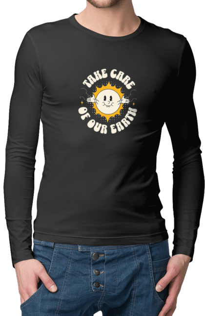 Чоловічий лонгслів з принтом "Земля". Бережіть землю, земля, любите природу. 2070702