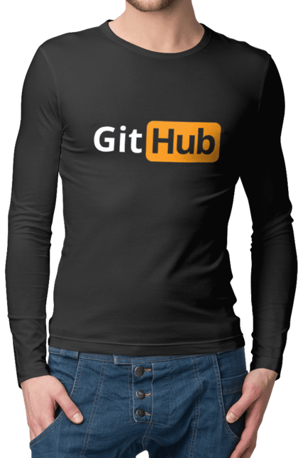 Чоловічий лонгслів з принтом "Гіт Хаб". Айті, айтішник, гіт хаб, для айтішника, для програміста, подарунок айтішнику, подарунок програмісту, програміст, розробник. 2070702