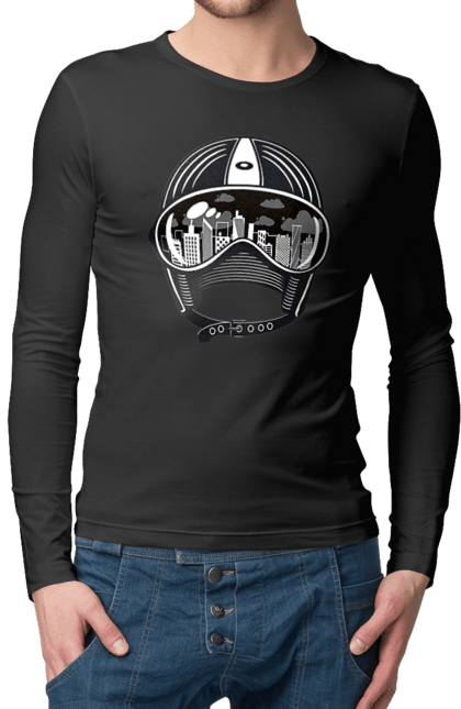 Чоловічий лонгслів з принтом "Шолом І Місто". Місто, швидкість, шолом. 2070702