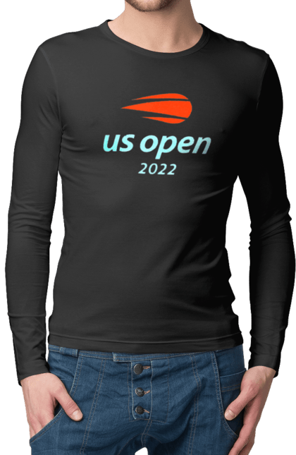 Чоловічій лонгслів з принтом "Тенісний турнір US Open 2022". Великий теніс, відкритий чемпіонат, гравці, м`яч, нью йорк, призовий фонд, ракетка, турнір на ґрунті, хард, чемпіонат америки. aslan