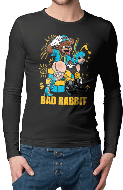 Чоловічий лонгслів з принтом "Поганий кролик". Бдсм, ведмідь, дівчина, кролик, поганий кролик, прикольна, смішна. 2070702