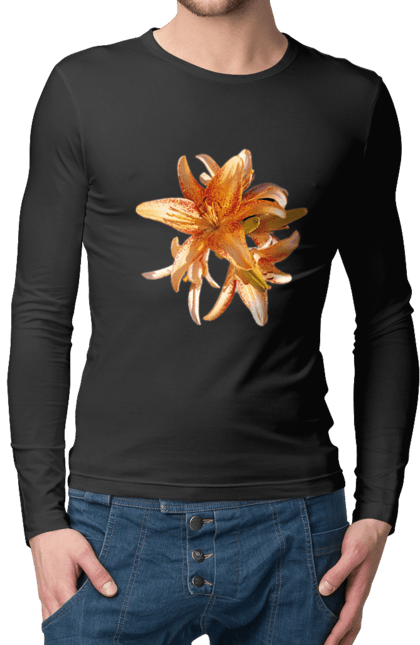 Чоловічий лонгслів з принтом "Оранжева лілія". Квітка, краса, лілія, оранжевий, помаранчевий, природа, сонячний. 2070702