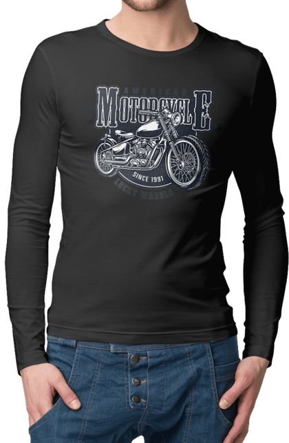 Чоловічий лонгслів з принтом "Крутий vintage мотоцикл". Америка, вінтаж, вінтажний, гарний, мотоцикл, мотоцикли, ретро, стильно, стильовий, чоловічий. 2070702