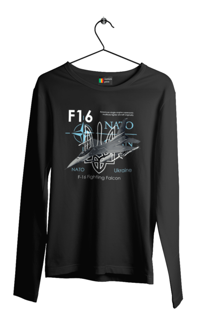 Чоловічий лонгслів з принтом "F16". F16, nasams, zuzana, гаубиця, два герби, залужний, сюзанна. 2070702