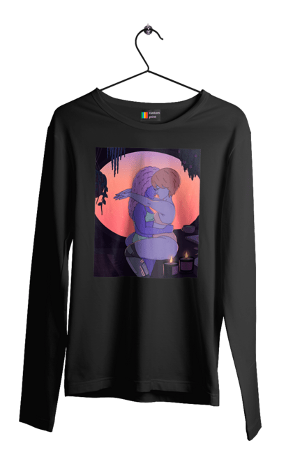 Чоловічий лонгслів з принтом "Фіолетові Дівчата Обіймаються". Захід, обійми. 2070702