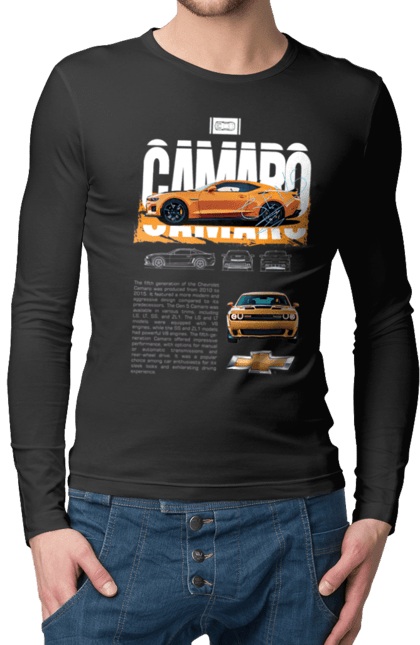 Чоловічій лонгслів з принтом "Chevrolet Camaro". Camaro, chevrolet, chevrolet camaro, авто, автомобіль, камаро, шевроле, шевроле камаро. 2070702