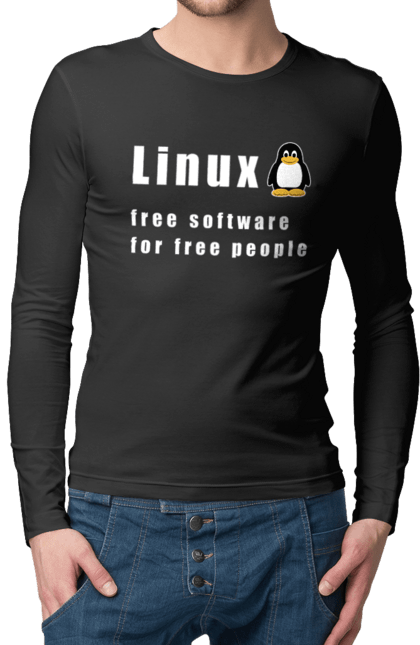 Чоловічий лонгслів з принтом "Linux Вільний Для Вільних". Linux, адміністратор, айті, айтішник, безкоштовна, безкоштовно, білий, вільна, доступність, незалежність, операційна система, ос, пінгвін, програміст, програмне забезпечення, свобода, сервер, сисадмін, система, системний адміністратор, софт, текст. 2070702
