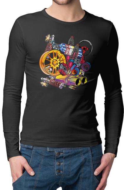 Чоловічий лонгслів з принтом "Автозапчастини". Автозапчастини, гонка, драгрейсинг, драйв, машина, стрітрейсинг. 2070702