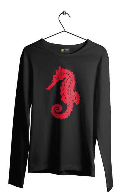 Чоловічий лонгслів з принтом "Морський коник". Відпочинок, квіти, літні канікули, літо, море, морський коник, морські жителі. 2070702