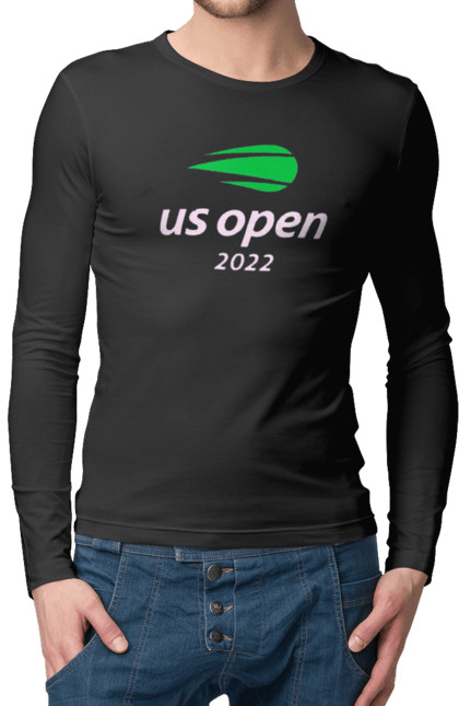 Чоловічий лонгслів з принтом "Тенісний турнір US Open 2022". Великий теніс, відкритий чемпіонат, гравці, м`яч, нью йорк, призовий фонд, ракетка, турнірна сітка, хард, чемпіонат америки. 2070702