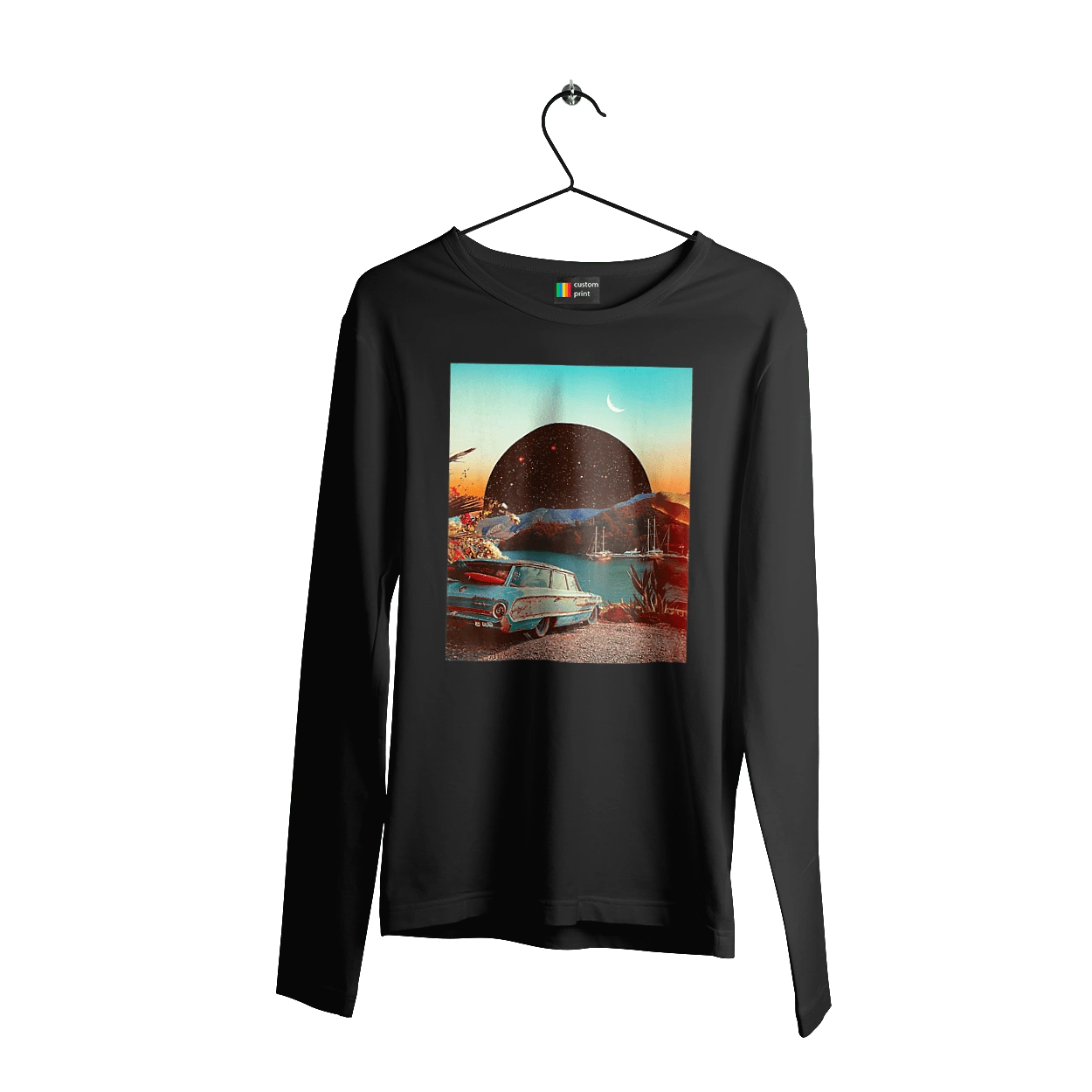 Painting, car by the river