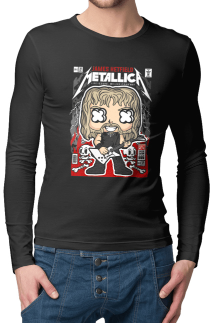 Чоловічій лонгслів з принтом "James Hetfield Metallica". Джеймс, джеймс хетфілд, метал, металіка, музика, рок, хетфілд. Funkotee