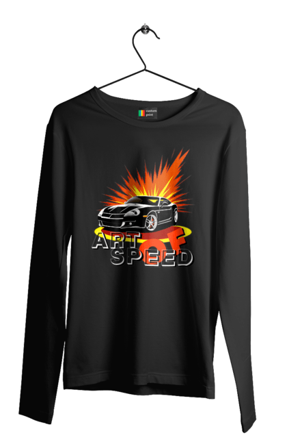 Чоловічий лонгслів з принтом "Швидкість". Авто, автомобіль, гонка, швидкість. 2070702