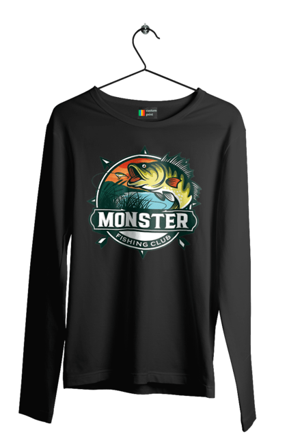 Чоловічий лонгслів з принтом "Рибальський клуб". Відпочинок, рибак, рибальський клуб, хоббі. 2070702