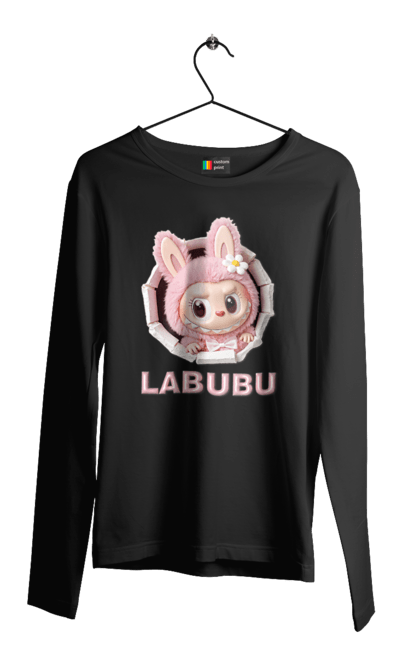 Чоловічий лонгслів з принтом "Лабубу". Іграшка лабубу, лабубу, лабубу кока кола, мерч лабубу, мила, рожева лабубу, смішна лабубу. 2070702