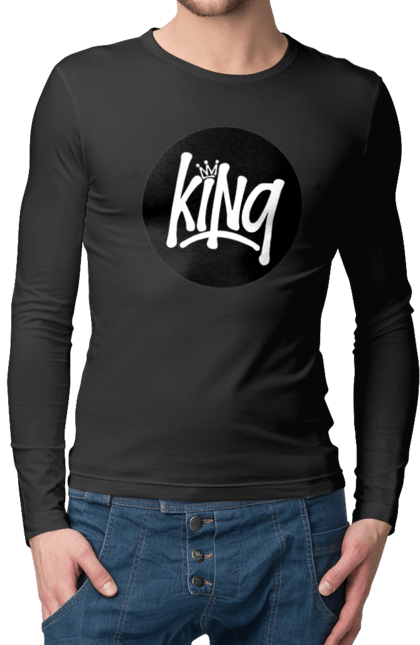 Чоловічій лонгслів з принтом "Король". Емблема, король, корона, логотип, надпис. futbolka.stylus.ua