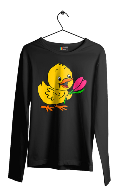 Men`s longsleeve with prints Chicken With A Tulip. Chick, tulip. 2070702