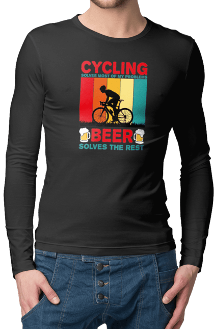 Чоловічий лонгслів з принтом "Cycling Beer". Алкоголь, брутальні, велосипед, веселі, для спортсменів, літні, пиво, спорт, чоловічі. 2070702