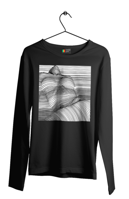 Чоловічий лонгслів з принтом "Дівчина В Смужку". Гола, сиськи. 2070702