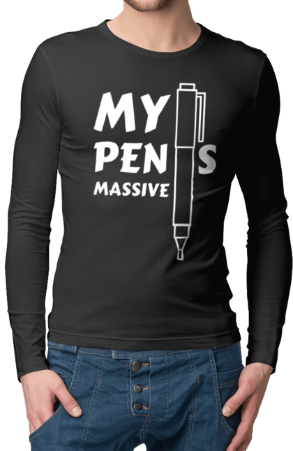 Чоловічий лонгслів з принтом "Моя ручка величезна". Гумор, мем, моя ручка величезна, прикол, прикольна, смішна. 2070702