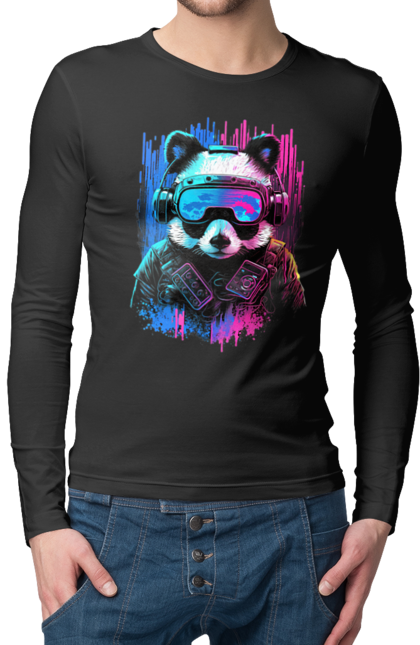Чоловічий лонгслів з принтом "Панда в VR шолом". Віртуальна реальність, гік, панда, персонаж, шолом. 2070702