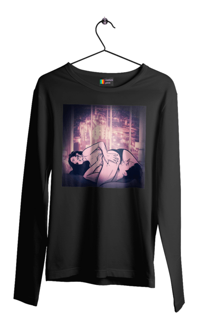 Чоловічий лонгслів з принтом "Дорослі Ігри На Тлі Міста". Гола, кохання, лизати, трусики. 2070702