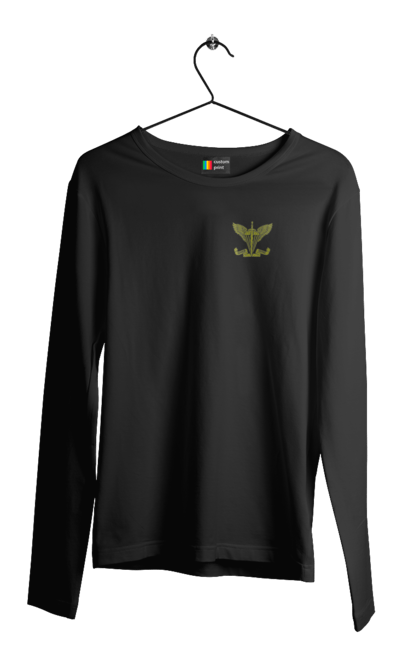 Чоловічий лонгслів з принтом "Десантно штурмові війська України". Армійська, військова, емблема, мілітарі, хакі. 2070702