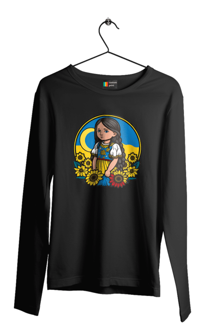 Men`s longsleeve with prints Cute Ukrainian girl. Blue, flag of ukraine, made in ukraine, patriots of ukraine, support ukraine, ukraine, ukrainian, ukrainian girl, yellow, yellow-blue. 2070702
