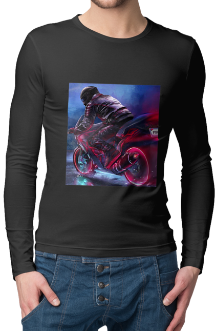 Чоловічий лонгслів з принтом "Мотоцикл". Motolove, мотолов, мотоцикл, опві, україна. 2070702