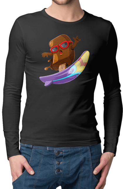 Чоловічий лонгслів з принтом "Мороженко На Серфі". Літо, морозиво, окуляри, серфінг. 2070702