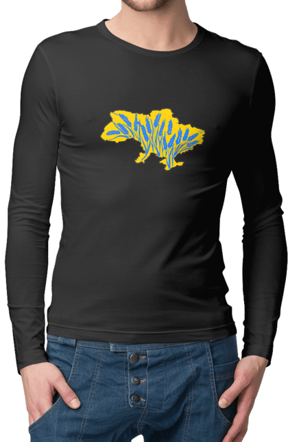 Чоловічий лонгслів з принтом "Україна". Зерно, мапа, патріотичне зображення, пщениця, україна, українська тематика. 2070702