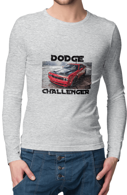 Чоловічий лонгслів з принтом "Додж челенджер". Авто, автомобіль, американська легенда, додж челенджер, класичний автомобіль, культове авто, масл кар, потужний автомобіль. 2070702