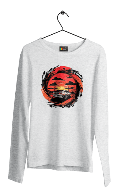 Чоловічий лонгслів з принтом "Феррарі на заході сонця". Авто, автомобіль, машини, феррарі. 2070702