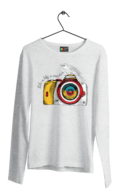 Чоловічий лонгслів з принтом "Фотоапарат І Пташка". Камера, пташка, фотоапарат, фотограф. 2070702