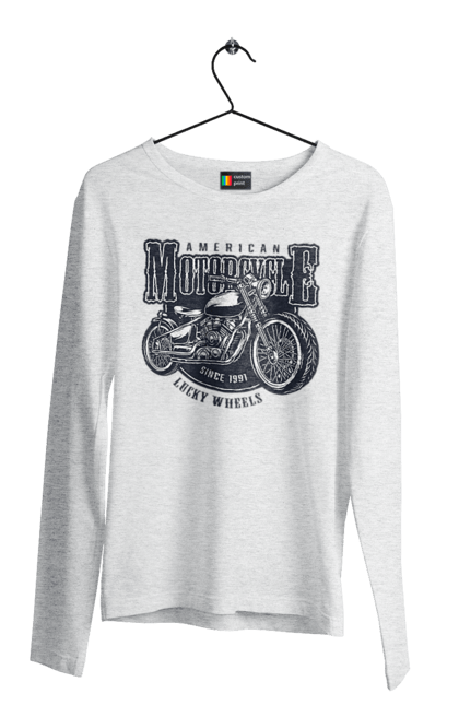 Чоловічий лонгслів з принтом "Крутий vintage мотоцикл". Америка, вінтаж, вінтажний, гарний, мотоцикл, мотоцикли, ретро, стильно, стильовий, чоловічий. 2070702