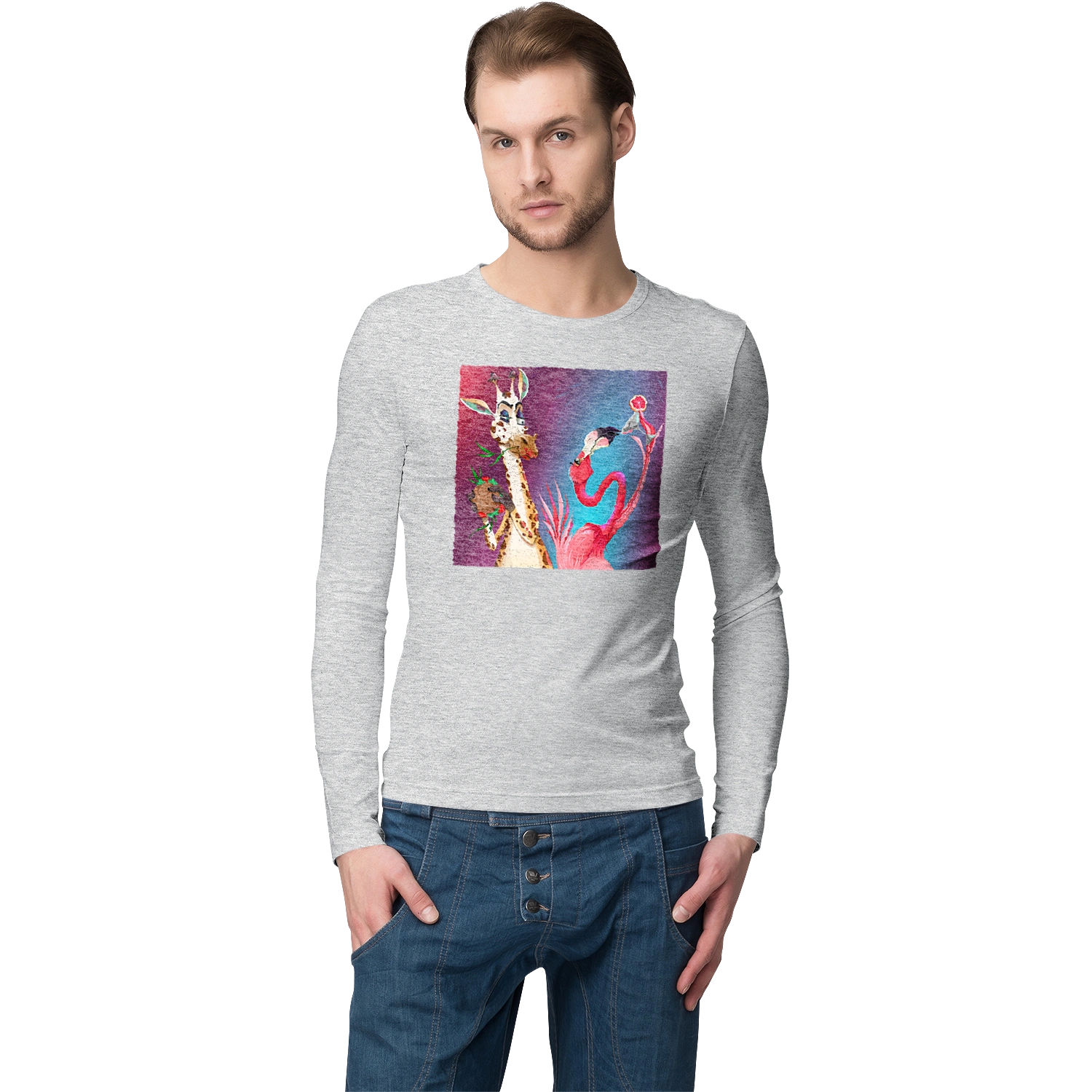 Giraffe And Flamingo At The Party