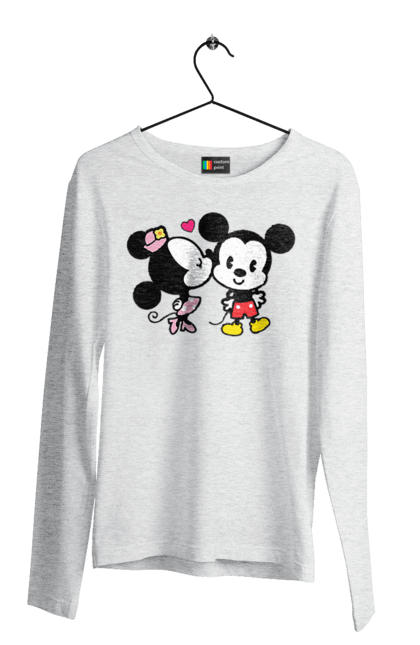 Мужской лонгслив с принтом Микки Маус и Минни Маус. Mickey mouse, minnie mouse, дисней, микки, микки маус, минни маус, мультфильм. 2070702