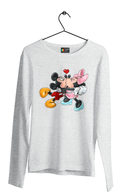 Мужской лонгслив с принтом Микки Маус и Минни Маус. Mickey mouse, minnie mouse, дисней, микки, микки маус, минни маус, мультфильм. 2070702