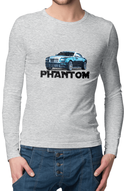 Чоловічий лонгслів з принтом "Ролс ройс". Авто, автомобіль, люкс клас, ролс ройс, седан, фантом. 2070702