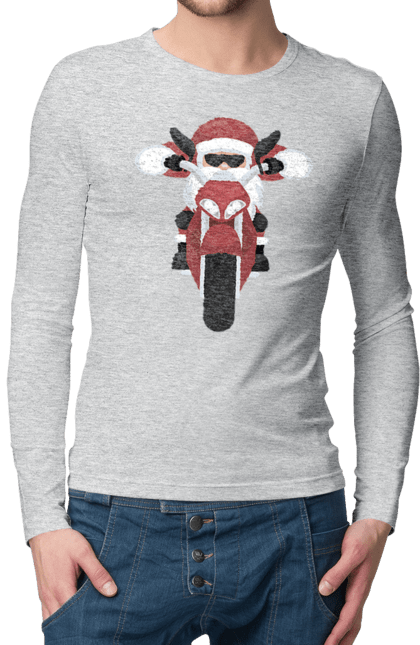 Чоловічий лонгслів з принтом "Санта на мотоциклі". Мотоцикл, новий рік, різдво, санта. 2070702