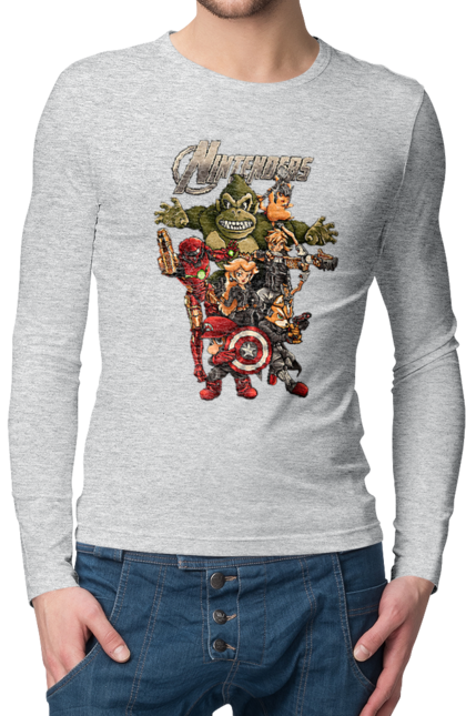 Men`s longsleeve with prints Nintendo heroes. Animal crossing, donkey kong, game characters, kirby, legend of zelda, luigi, mario, nintendo, pokemon, princess stove. 2070702