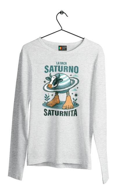Чоловічий лонгслів з принтом "Lavaca Saturno Saturnita". Брейнрот, італійська гнилизна мозку, італійський брейнрот, італійський мем, італійські меми, корова сатурн, ла вака, ла вака сатурно, лавака сатурно, сатурно сатурніто. 2070702
