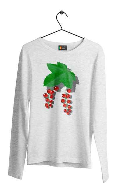 Чоловічий лонгслів з принтом "Порічки Червоні". Делікатес, зріла, їжа, листя, літо, порічки, порічки червоні, смачно, смородина, стигла, урожай, червона, червона смородина, ягідка, ягода, ягоди. 2070702