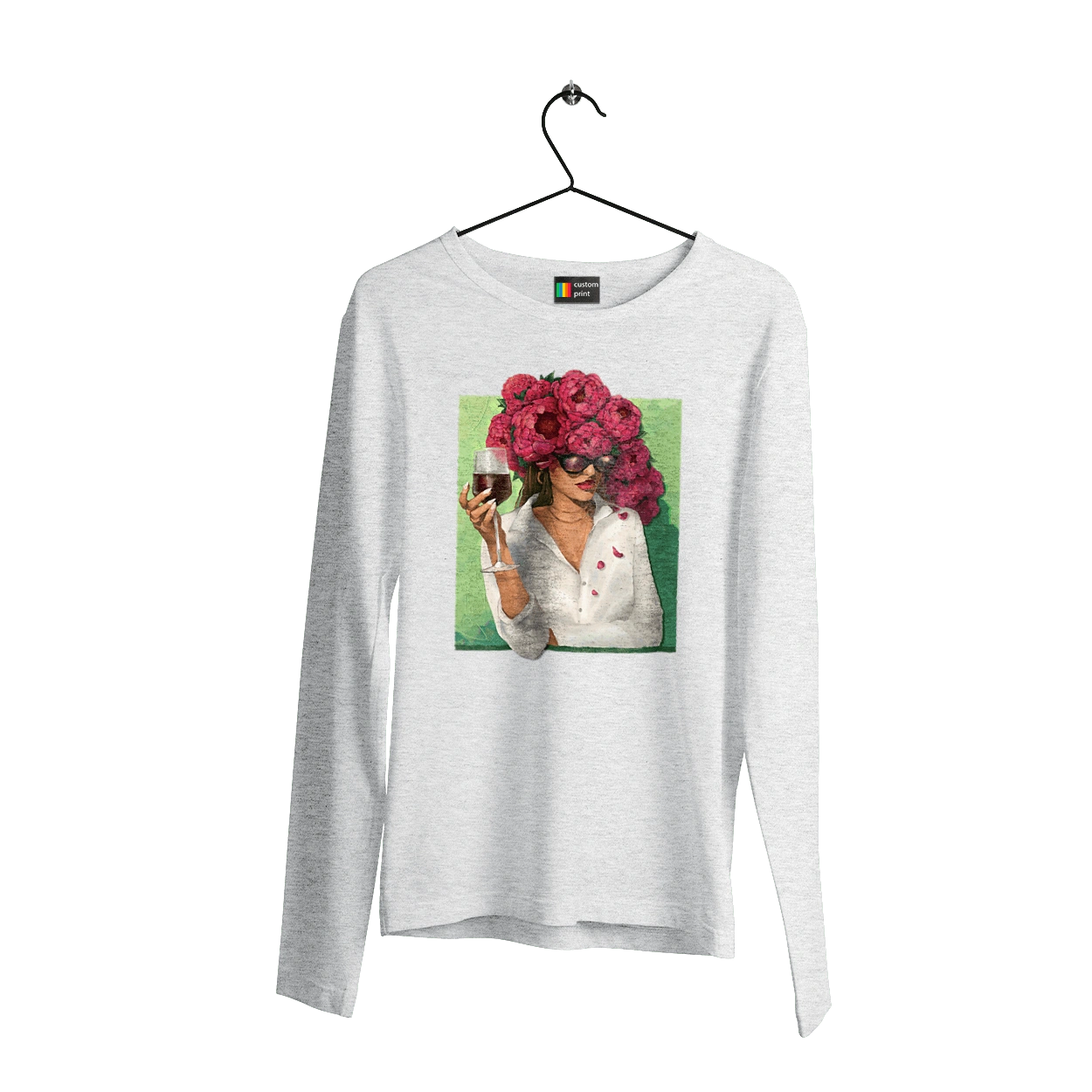 Girl with peonies and a glass